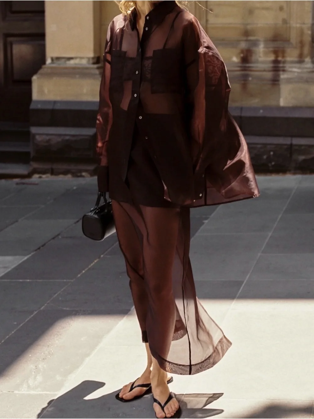 Sian Dark Choc Silk Organza Midi Skirt- Brown - Picture 1 of 12